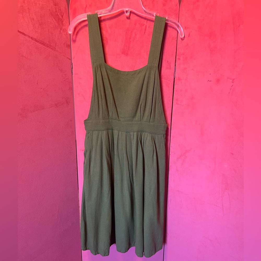 Tuesday of California Apron Dress | Size S | Olive Green | Adjustable Straps